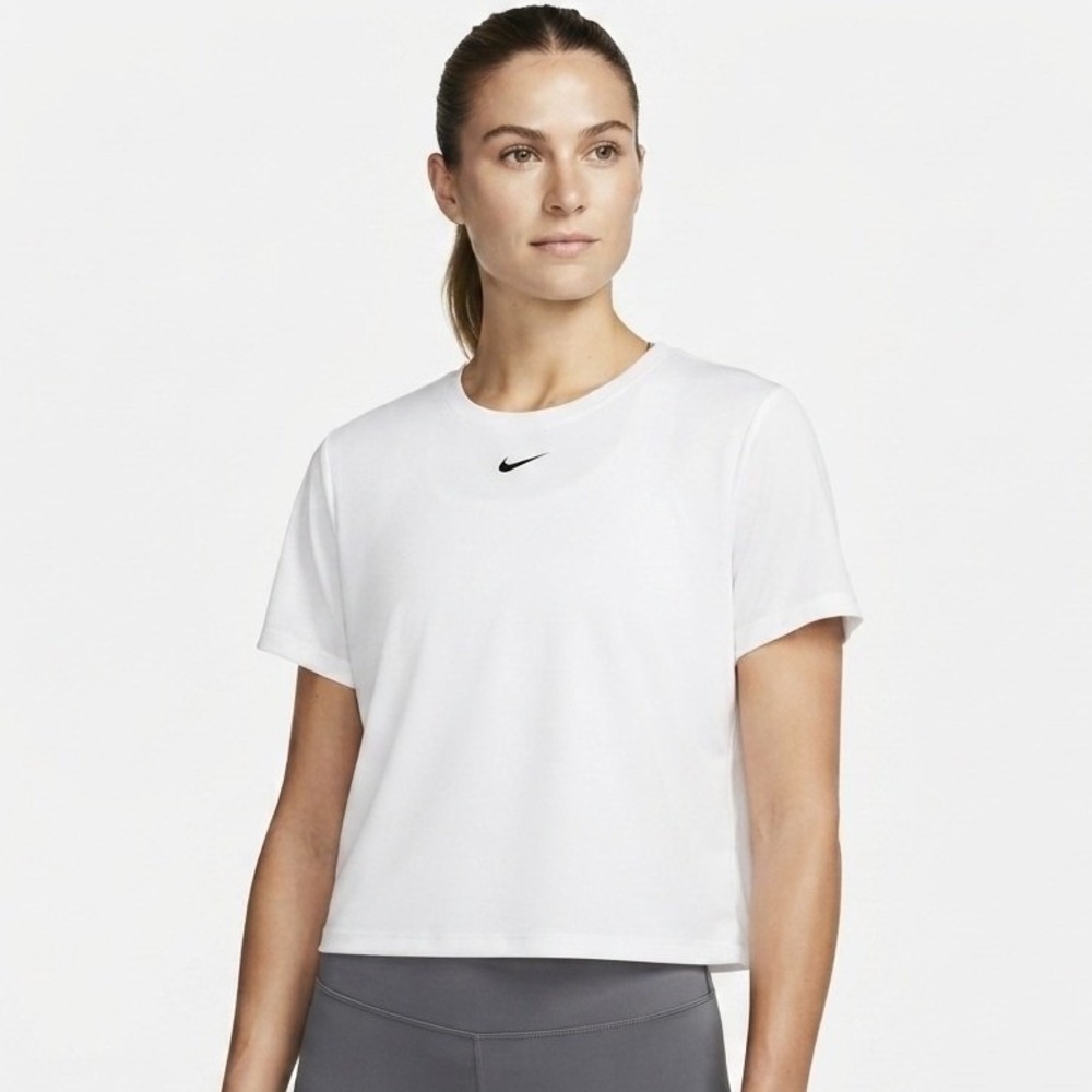 Nike White Cropped Dri Fit One Quick Drying Loose Fit Short Sleeve Top Woman XL